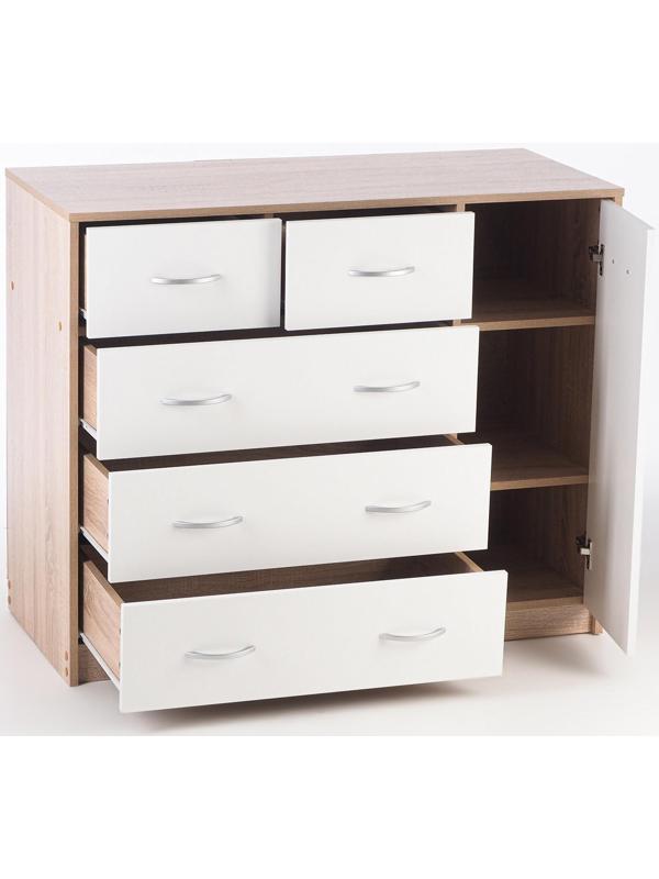 Комод 5 ящиков с дверью 1100х480х900 Дуб сонома/белый