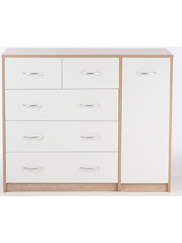 Комод 5 ящиков с дверью 1100х480х900 Дуб сонома/белый