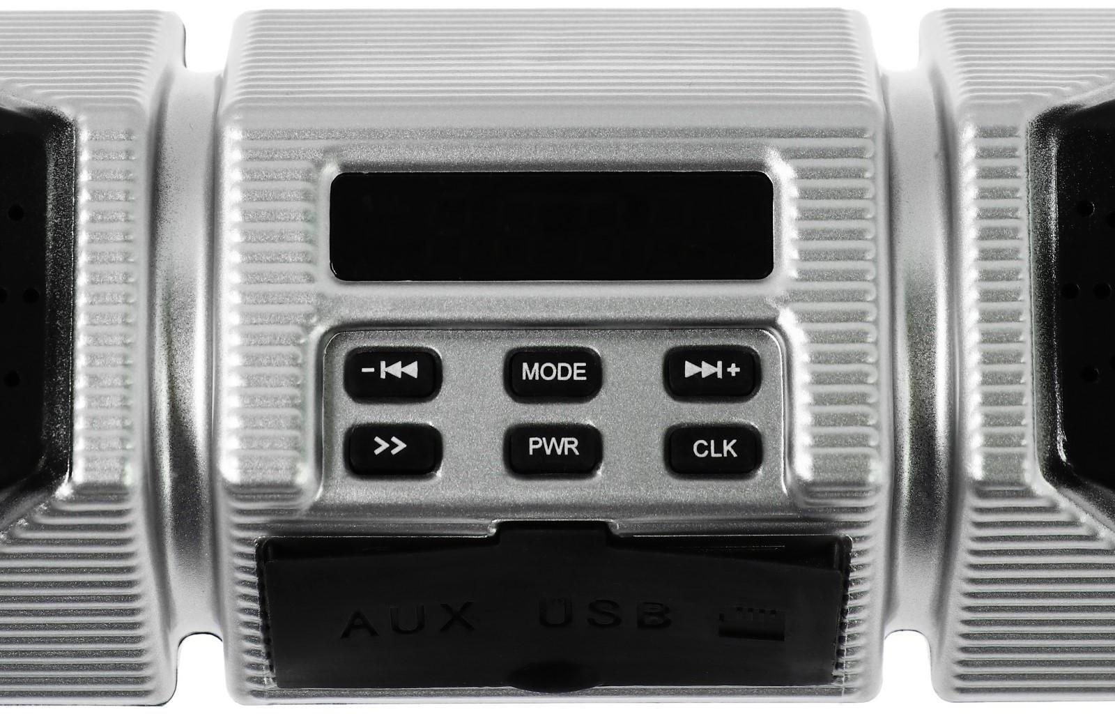 Портативная колонка BT/AUX/USB/MicroSD/FM, IP 65, крепление на руль, серебро