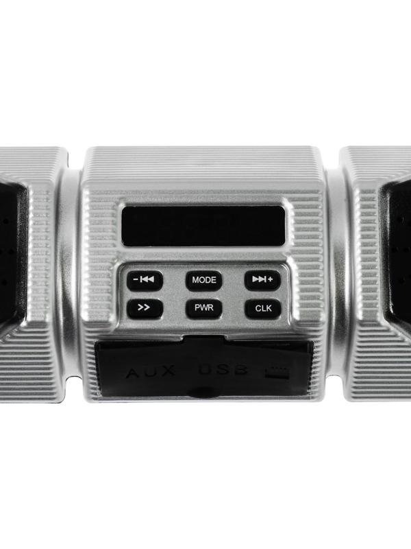 Портативная колонка BT/AUX/USB/MicroSD/FM, IP 65, крепление на руль, серебро