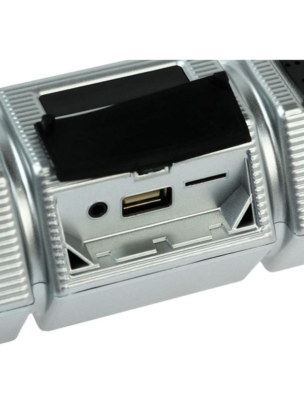 Портативная колонка BT/AUX/USB/MicroSD/FM, IP 65, крепление на руль, серебро