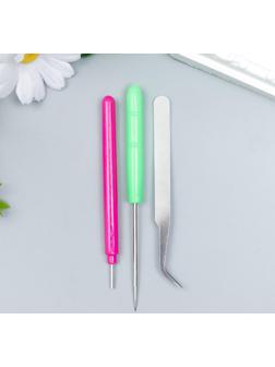 Набор инструментов для квиллинга 3 предмета: инструмент  разрез 0,7 см, шило и пинцет 10 см   704888