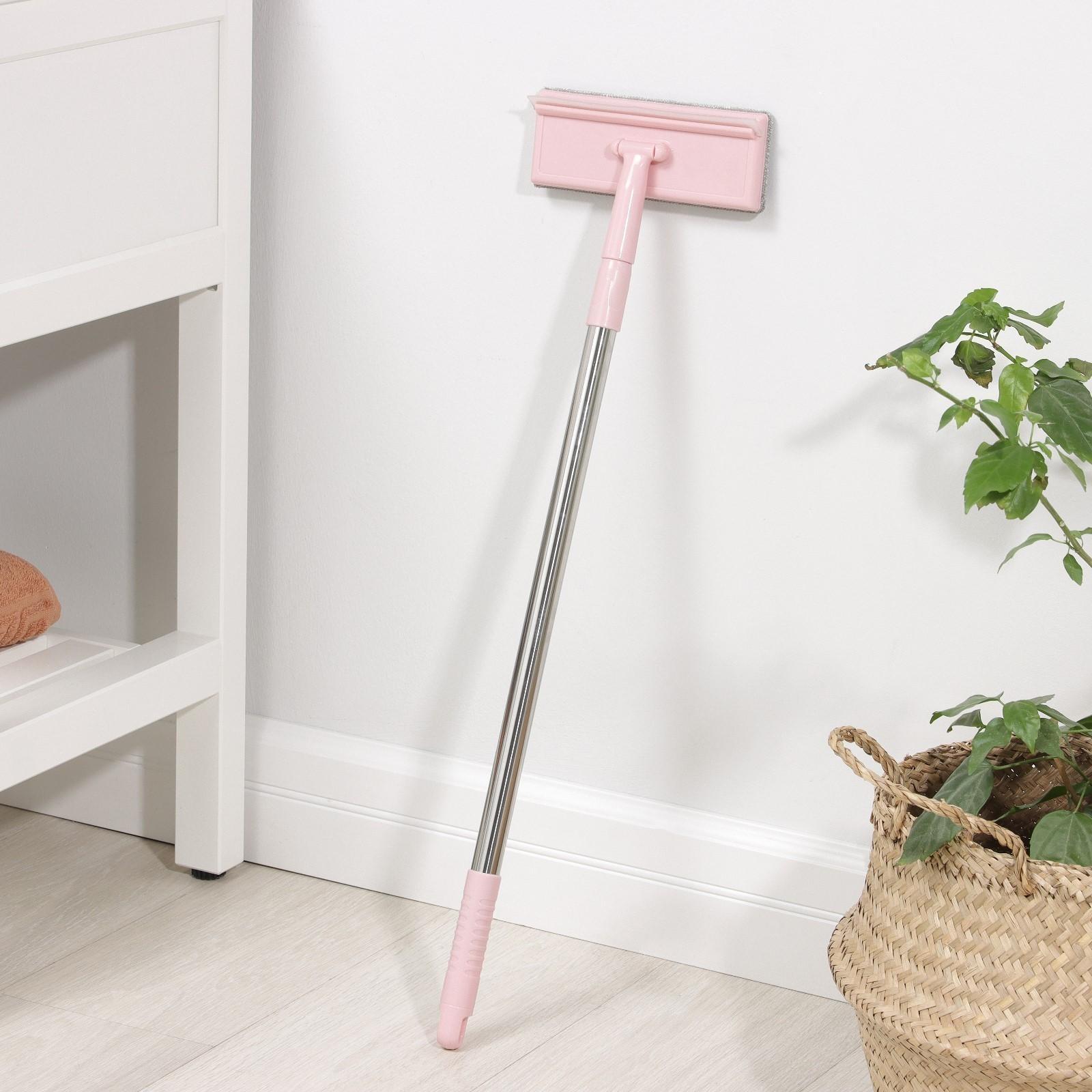 Окномойка с насадкой велюр, стальная телескопическая ручка, сгон силикон, 19×7×68(112) см, цвет МИКС