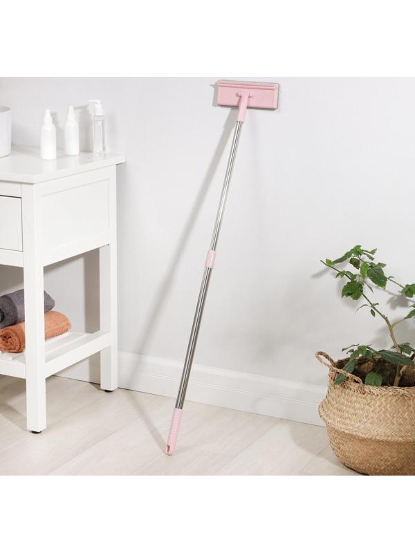 Окномойка с насадкой велюр, стальная телескопическая ручка, сгон силикон, 19×7×68(112) см, цвет МИКС