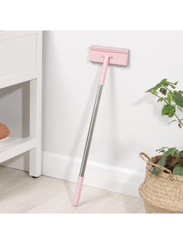 Окномойка с насадкой велюр, стальная телескопическая ручка, сгон силикон, 19×7×68(112) см, цвет МИКС