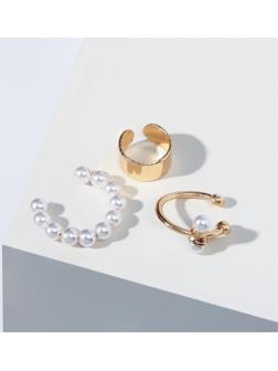 Набор серьги и каффа «Настроение», жемчуг, цвет белый в золоте