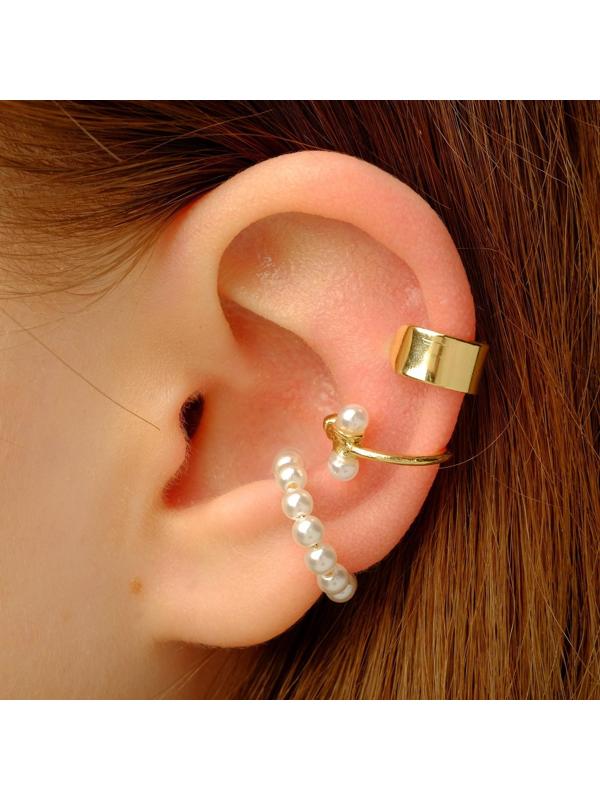 Набор серьги и каффа «Настроение», жемчуг, цвет белый в золоте