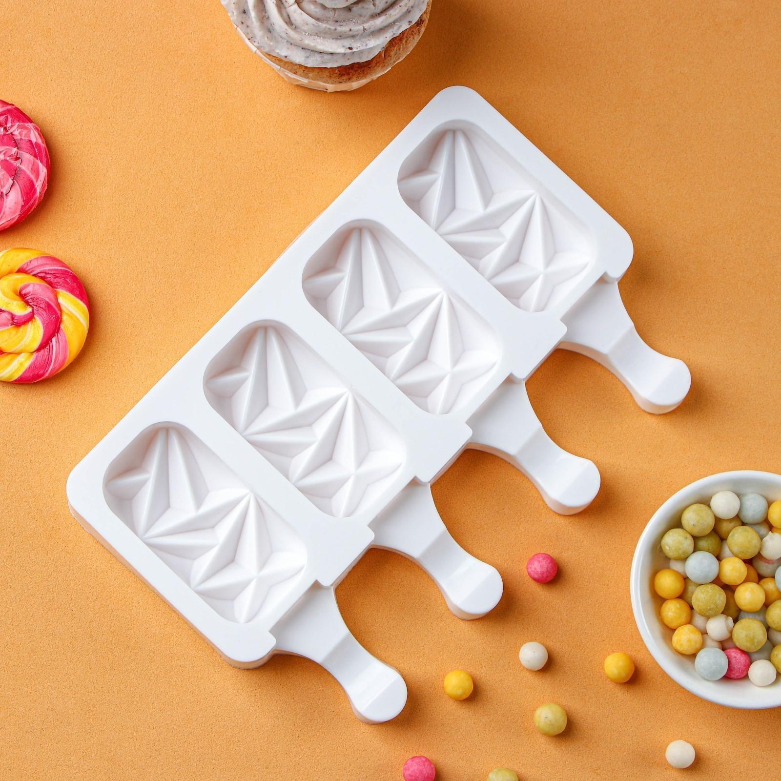 Форма для мороженого «Кристалл», 4 ячейки, 19×12,5×2,2 см, цвет белый