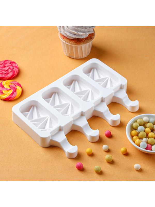 Форма для мороженого «Кристалл», 4 ячейки, 19×12,5×2,2 см, цвет белый