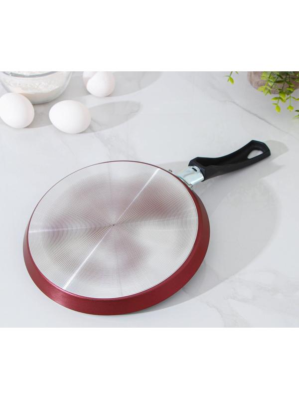 Сковорода блинная Доляна Promo, d=22 см, пластиковая ручка, антипригарное покрытие, цвет бордовый