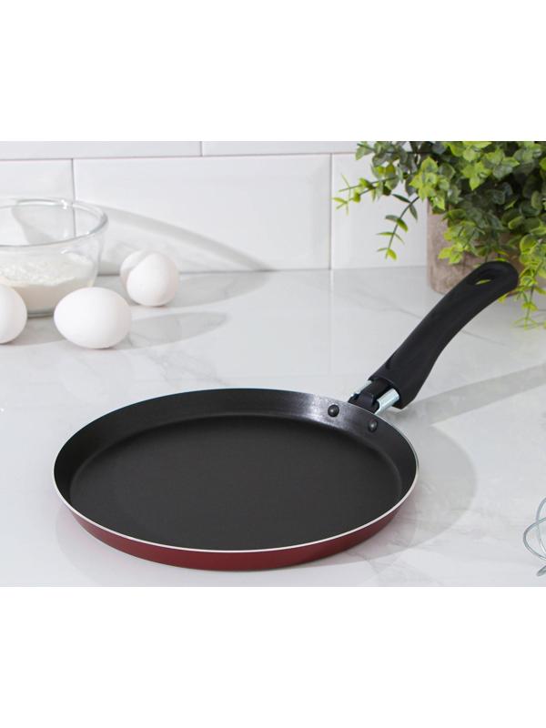 Сковорода блинная Доляна Promo, d=22 см, пластиковая ручка, антипригарное покрытие, цвет бордовый