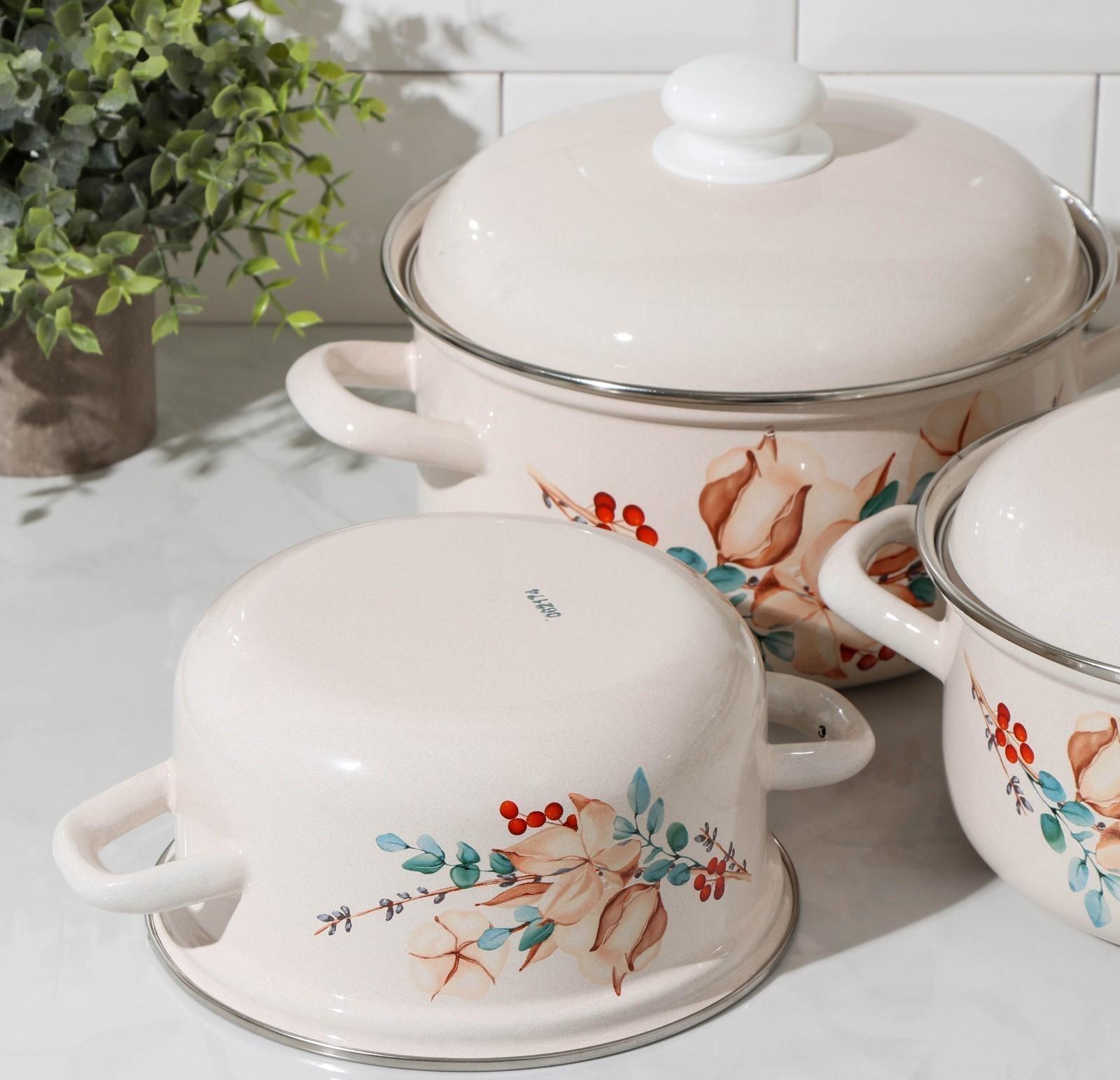 Набор кастрюль «Унесенные ветром», 3 предмета: 1,5 л, 2 л, 3 л, индукция, цвет бежевый