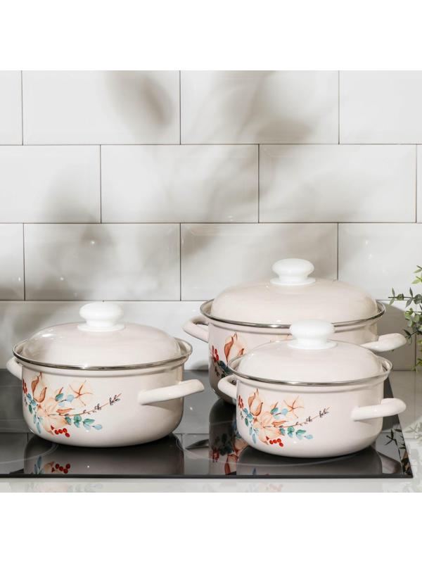 Набор кастрюль «Унесенные ветром», 3 предмета: 1,5 л, 2 л, 3 л, индукция, цвет бежевый