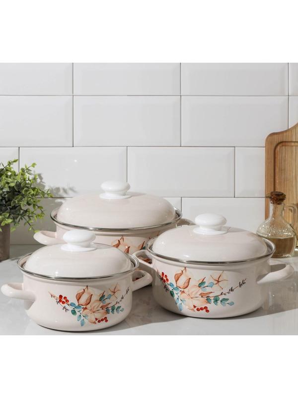 Набор кастрюль «Унесенные ветром», 3 предмета: 1,5 л, 2 л, 3 л, индукция, цвет бежевый