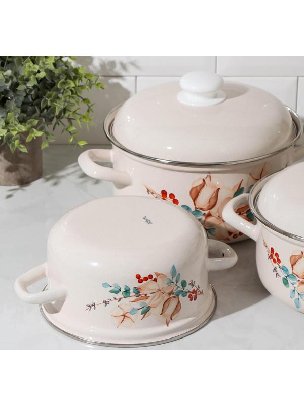 Набор кастрюль «Унесенные ветром», 3 предмета: 1,5 л, 2 л, 3 л, индукция, цвет бежевый