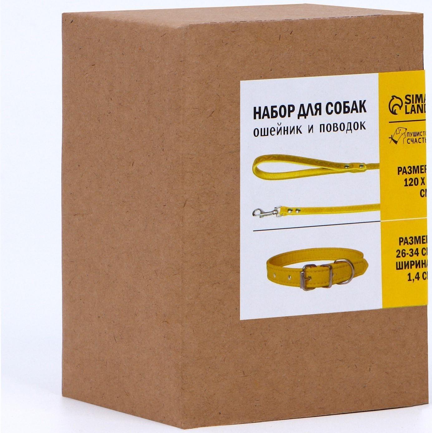 Комплект ошейник (26-34х1.4 см) и поводок (120х1 см) из экокожи, жёлтый
