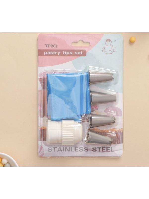 Набор кондитерский, 7 предметов: 2 мешка, 4 насадки d=2,5 см, адаптер