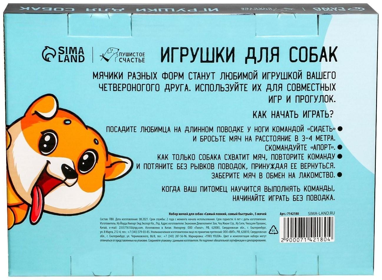 Набор мячей для собак «Самый ловкий, самый быстрый», 5 шт.