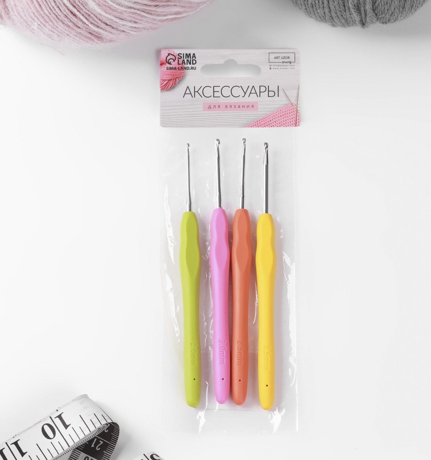 Набор крючков для вязания, d = 2-3,5 мм, 14 см, 4 шт, цвет разноцветный
