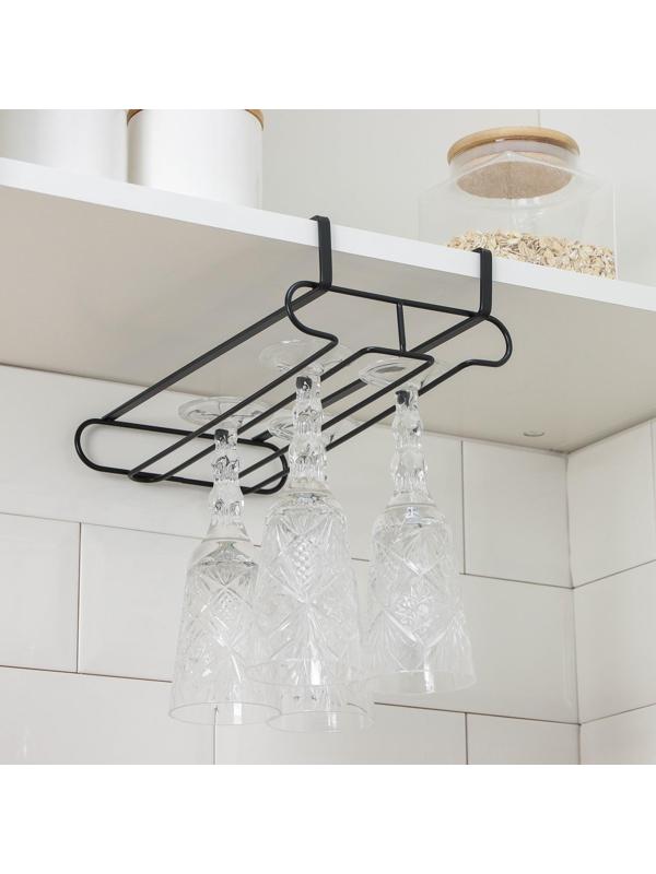 Держатель для бокалов подвесной Доляна, 28×16×7,5 см, цвет чёрный