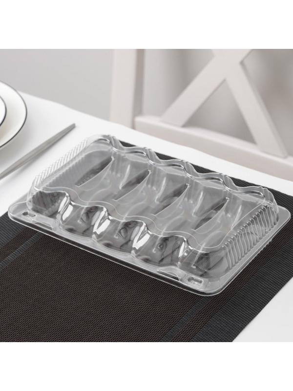 Контейнер с неразьёмной крышкой, для макарун и пироженого, 5 ячеек, 24,7×15,8×5,1 см