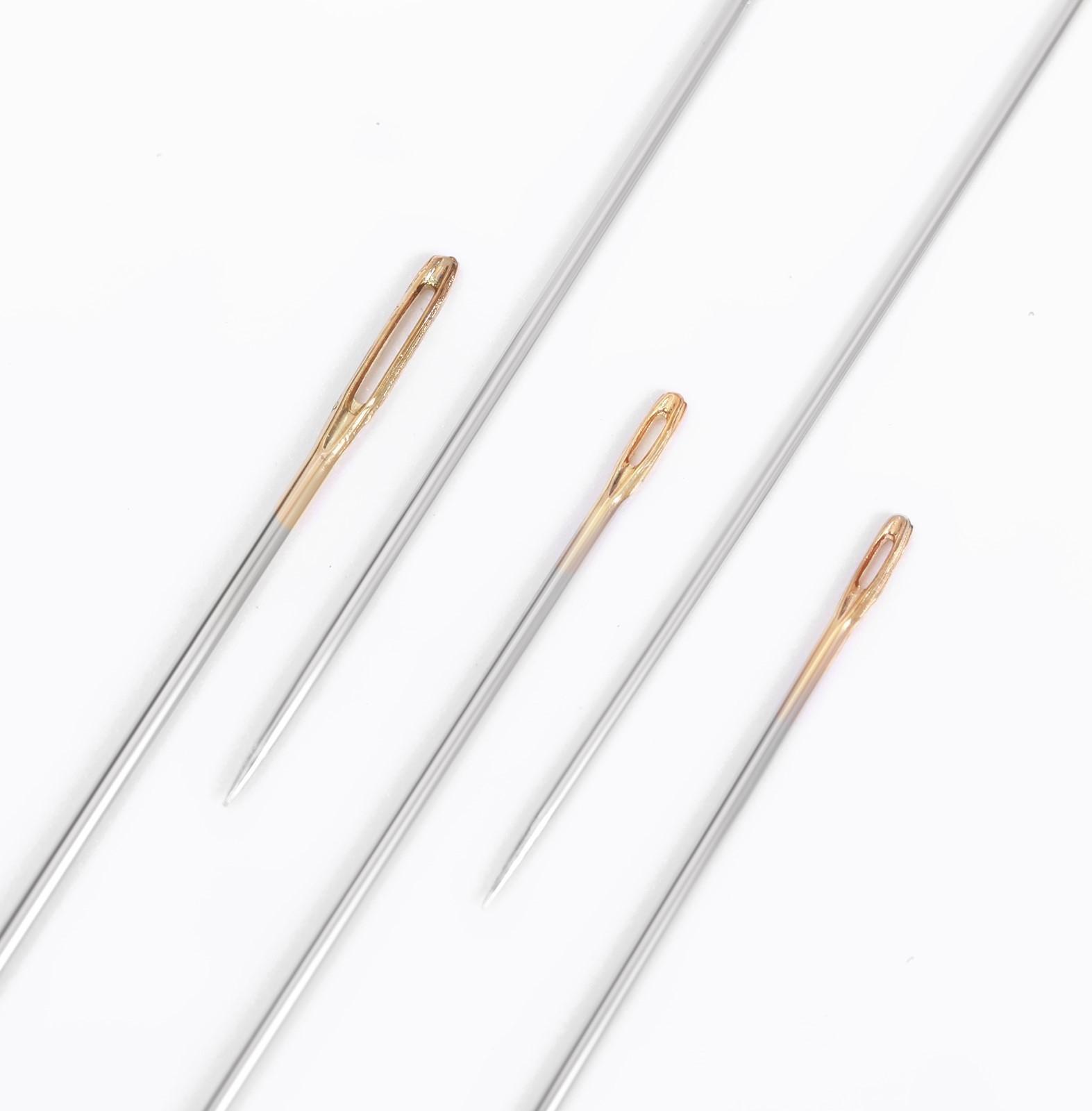 Иглы швейные для модисток, d = 0,7/0,8/1,1 мм, 3,8 - 5,3 см, с золотым ушком, 16 шт