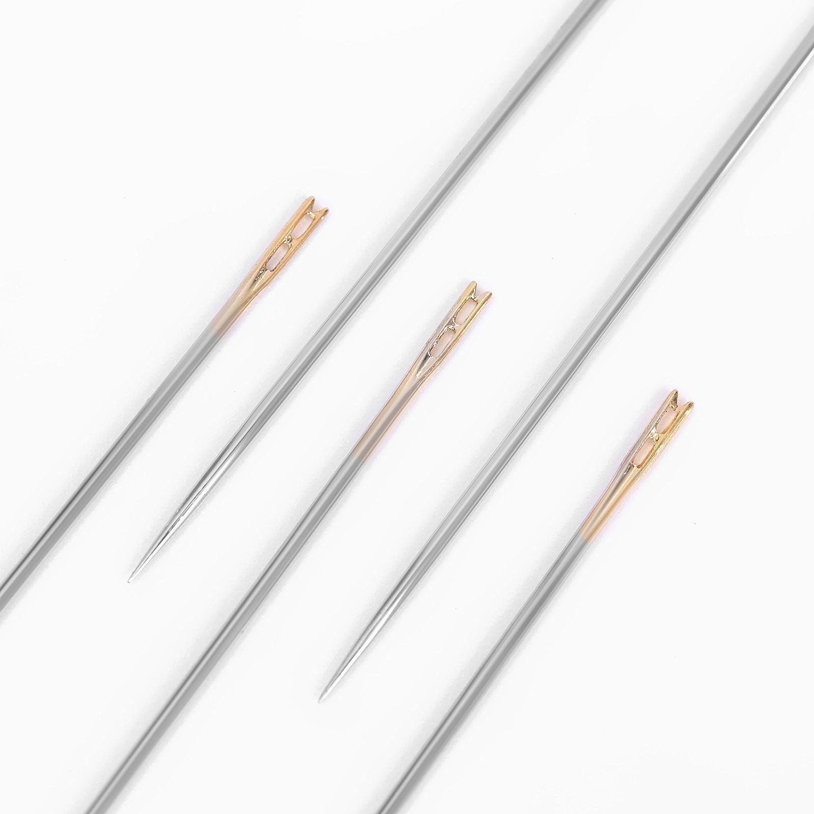 Иглы швейные, d = 0,78 мм, 3,5/3,8/4,2 см, с золотым ушком, самовдеваемые, 12 шт