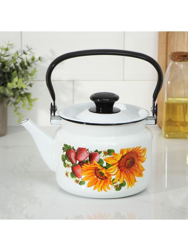 Чайник цилиндрический, 2 л, индукция, деколь МИКС, цвет белый