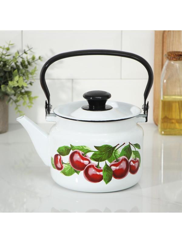 Чайник цилиндрический, 2 л, индукция, деколь МИКС, цвет белый