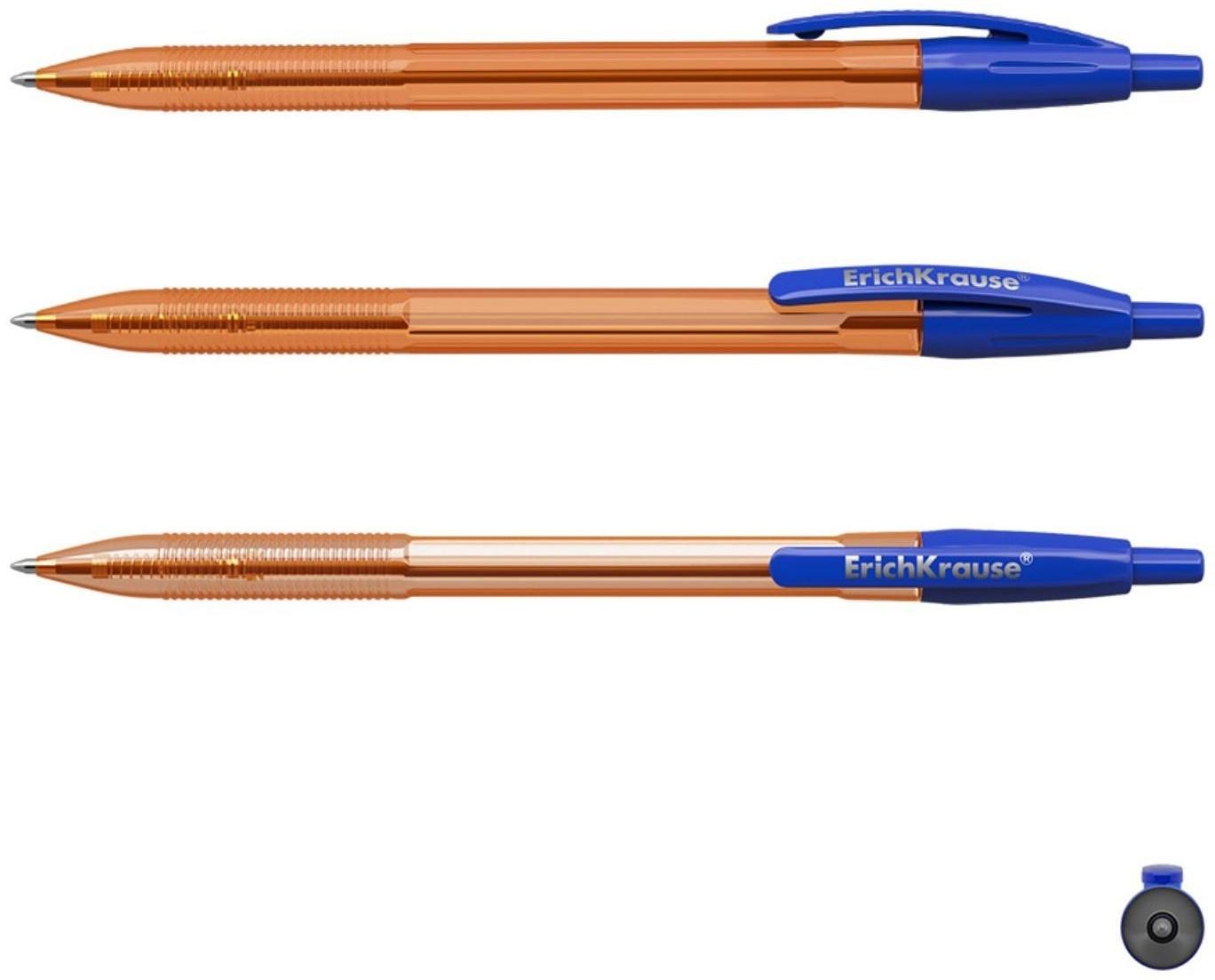 Ручка шариковая автоматическая ErichKrause R-301 Amber Matic, узел 0.7 мм, чернила синие, длина линии письма 2000 метров