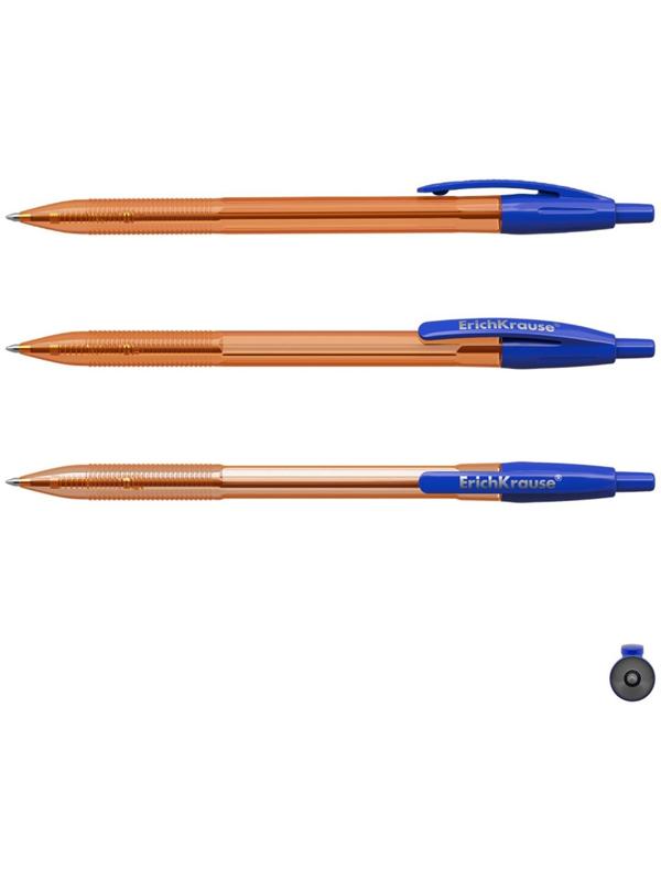 Ручка шариковая автоматическая ErichKrause R-301 Amber Matic, узел 0.7 мм, чернила синие, длина линии письма 2000 метров