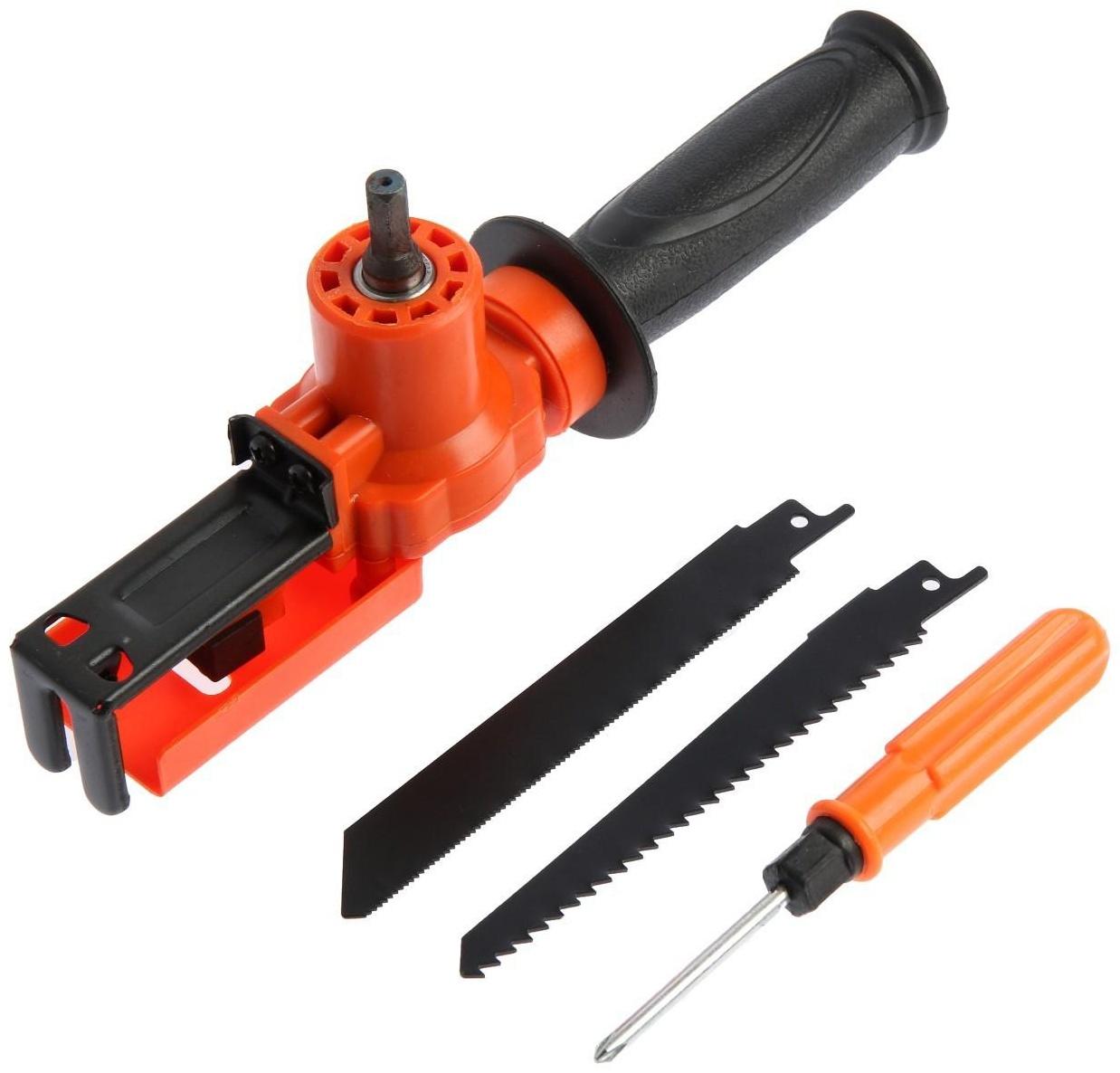 Насадка для дрели ТУНДРА, сабельная пила, угловая, полотна по дереву и металлу 2 шт.