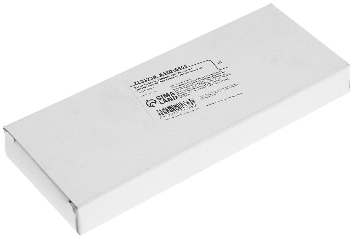 Петля-бабочка ТУНДРА, 100х70х2.0 мм, универсальная, без врезки, цвет золото, 2 шт.