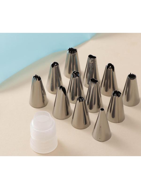 Набор кондитерский, 15 предметов: 12 насадок в боксе, 1 адаптер, кондитерский мешок