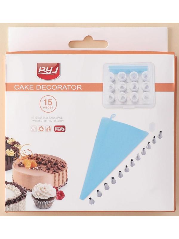 Набор кондитерский, 15 предметов: 12 насадок в боксе, 1 адаптер, кондитерский мешок