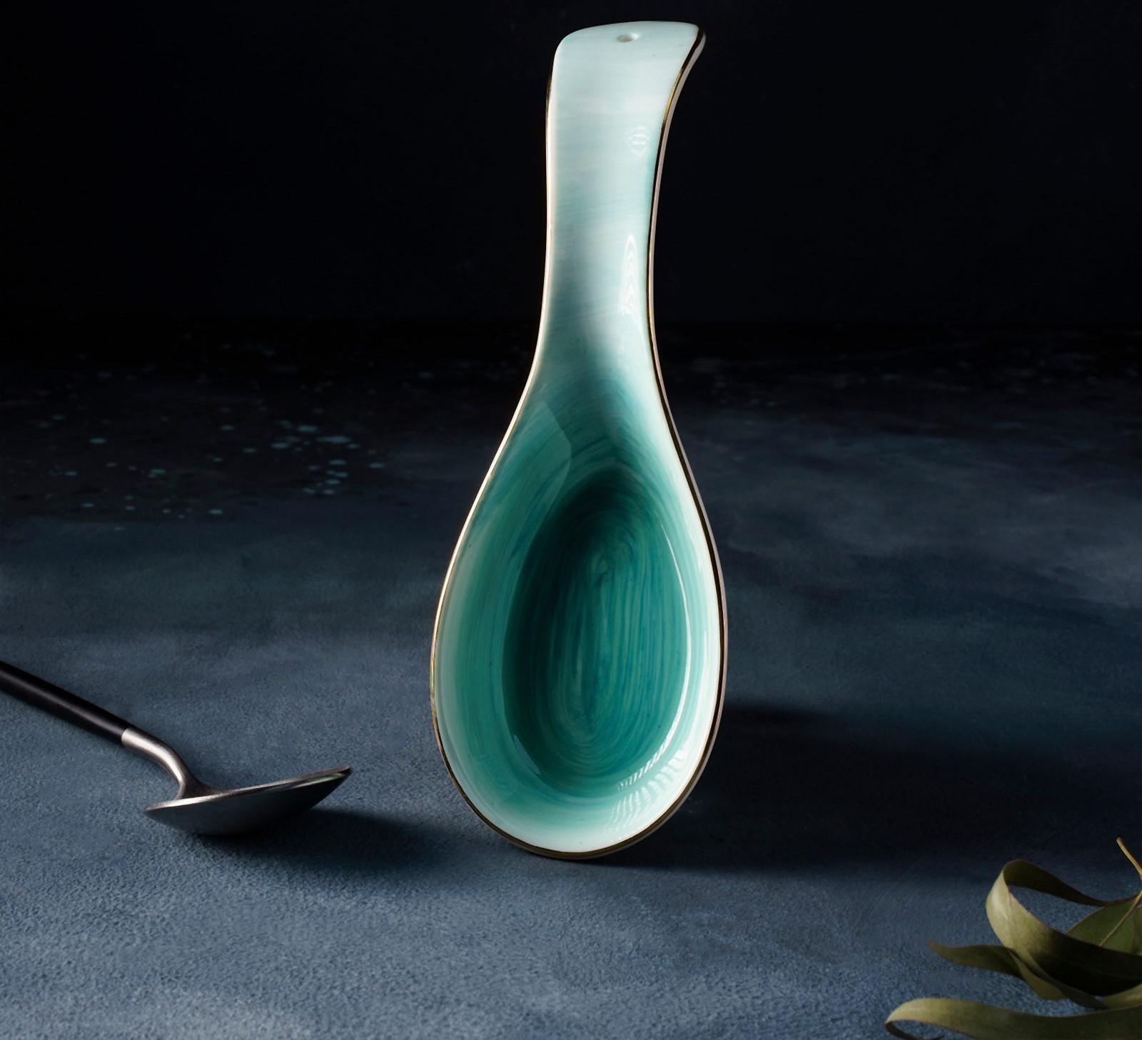 Подставка фарфоровая под ложку Доляна «Млечный путь», 21,5×7,5 см, цвет бирюзовый