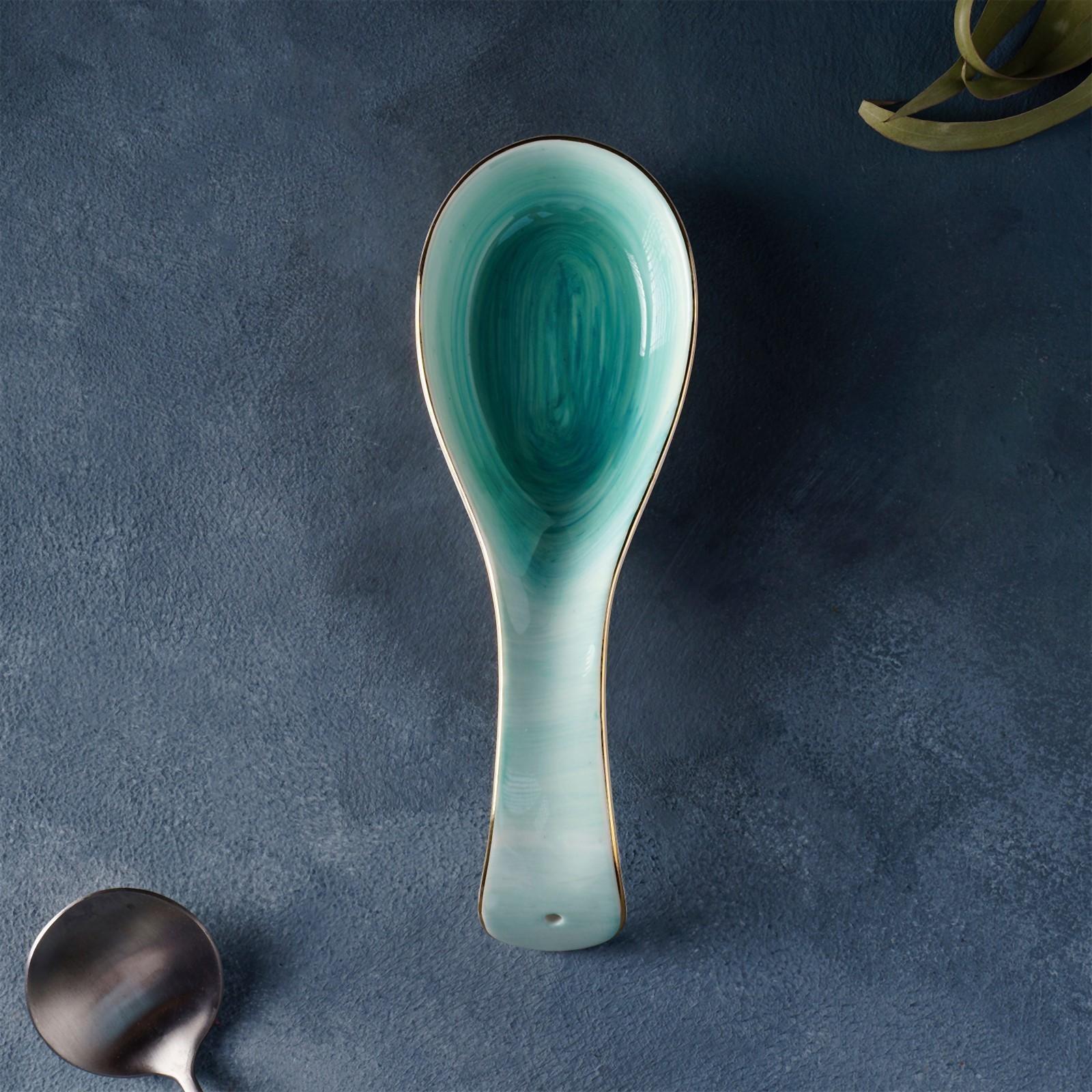 Подставка фарфоровая под ложку Доляна «Млечный путь», 21,5×7,5 см, цвет бирюзовый