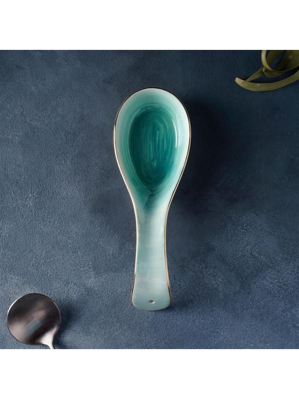 Подставка фарфоровая под ложку Доляна «Млечный путь», 21,5×7,5 см, цвет бирюзовый