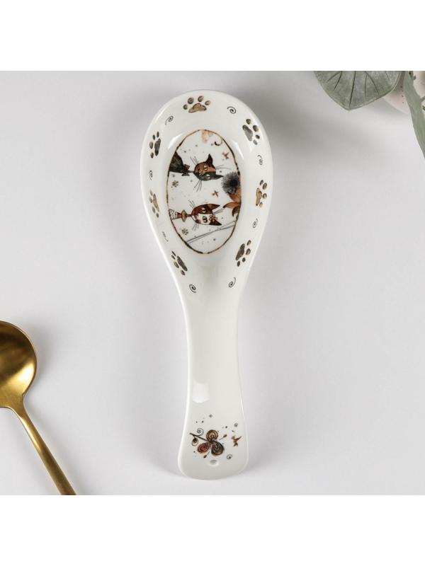 Подставка фарфоровая под ложку «Коты-аристократы», 21,5×7,5 см