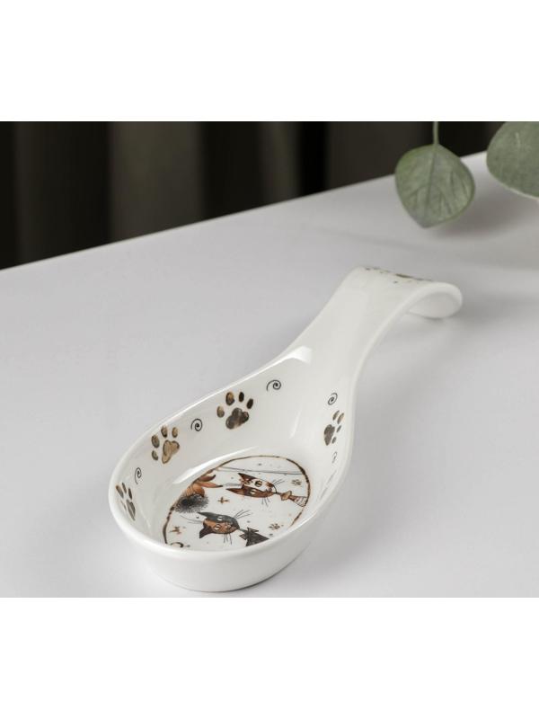 Подставка фарфоровая под ложку «Коты-аристократы», 21,5×7,5 см