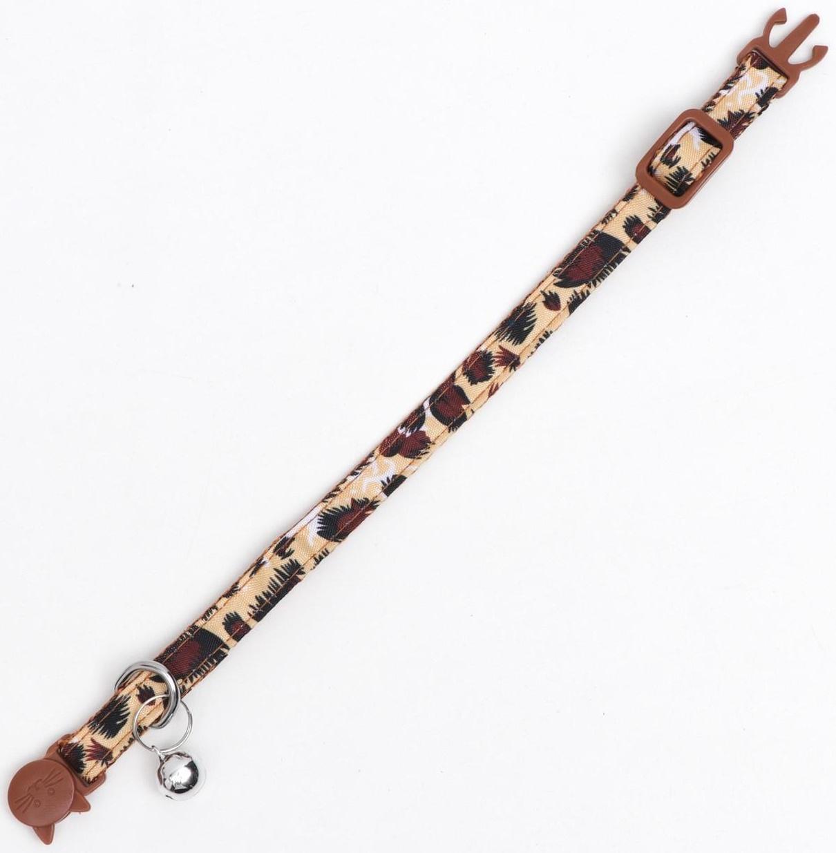 Ошейник кошачий с пряжкой в форме кошки, бежевый, ширина 1 см, ОШ 26