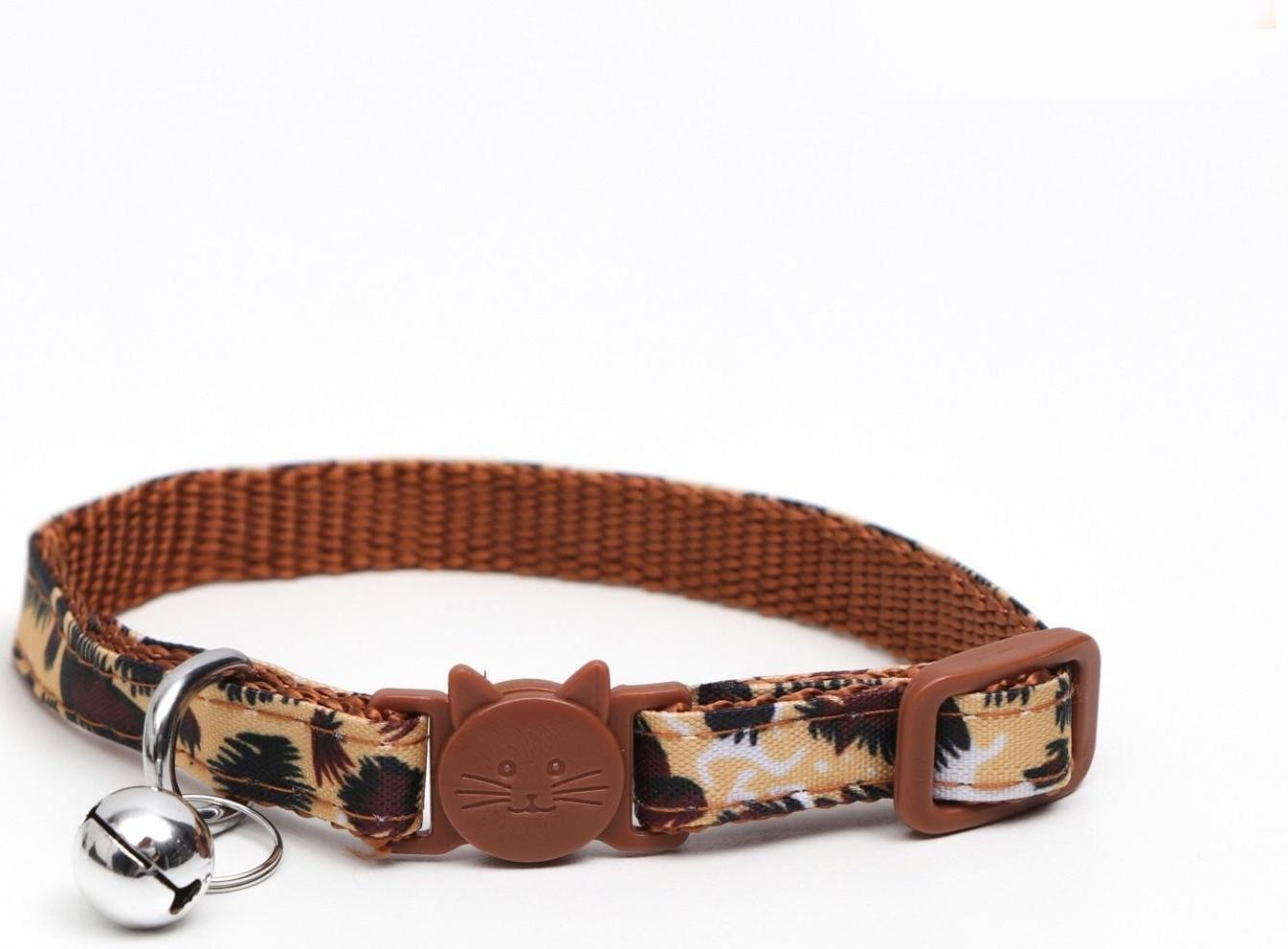 Ошейник кошачий с пряжкой в форме кошки, бежевый, ширина 1 см, ОШ 26