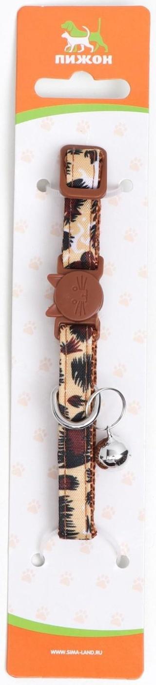 Ошейник кошачий с пряжкой в форме кошки, бежевый, ширина 1 см, ОШ 26