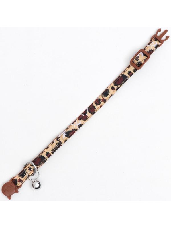 Ошейник кошачий с пряжкой в форме кошки, бежевый, ширина 1 см, ОШ 26