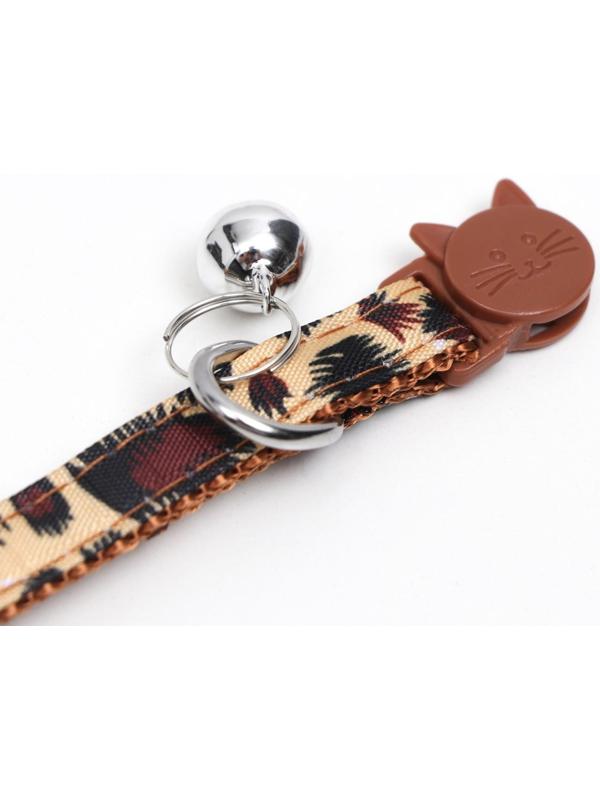 Ошейник кошачий с пряжкой в форме кошки, бежевый, ширина 1 см, ОШ 26