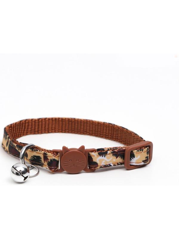 Ошейник кошачий с пряжкой в форме кошки, бежевый, ширина 1 см, ОШ 26