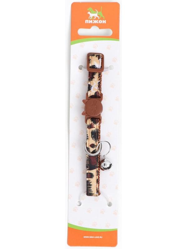 Ошейник кошачий с пряжкой в форме кошки, бежевый, ширина 1 см, ОШ 26