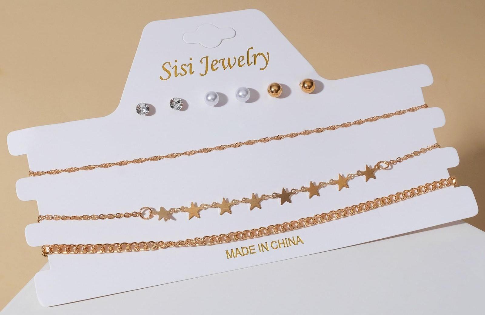 Набор: 3 колье, 3 пары пусет 