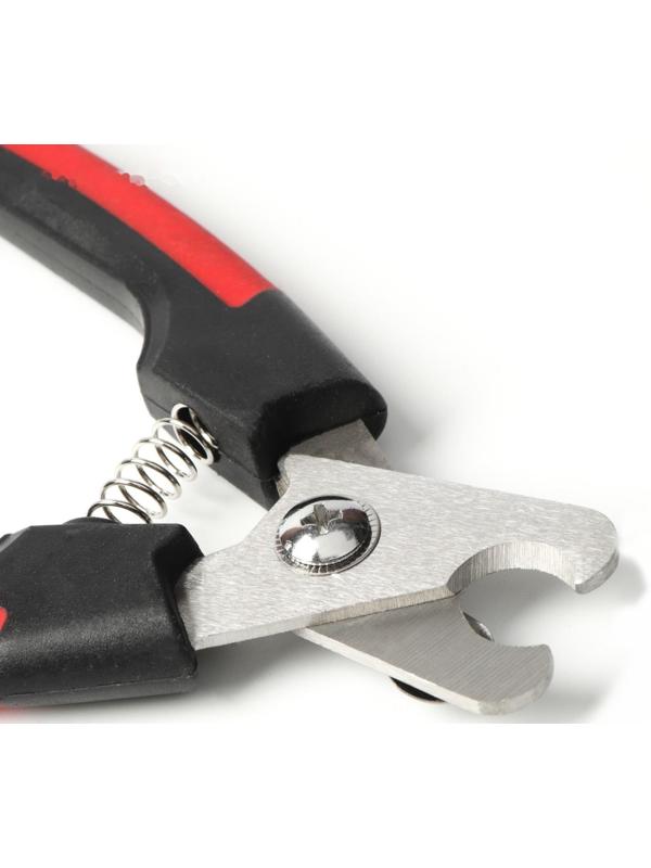 Когтерез боковой малый с закругленными резиновыми ручками,отверстие 8 мм,чёрный с красным