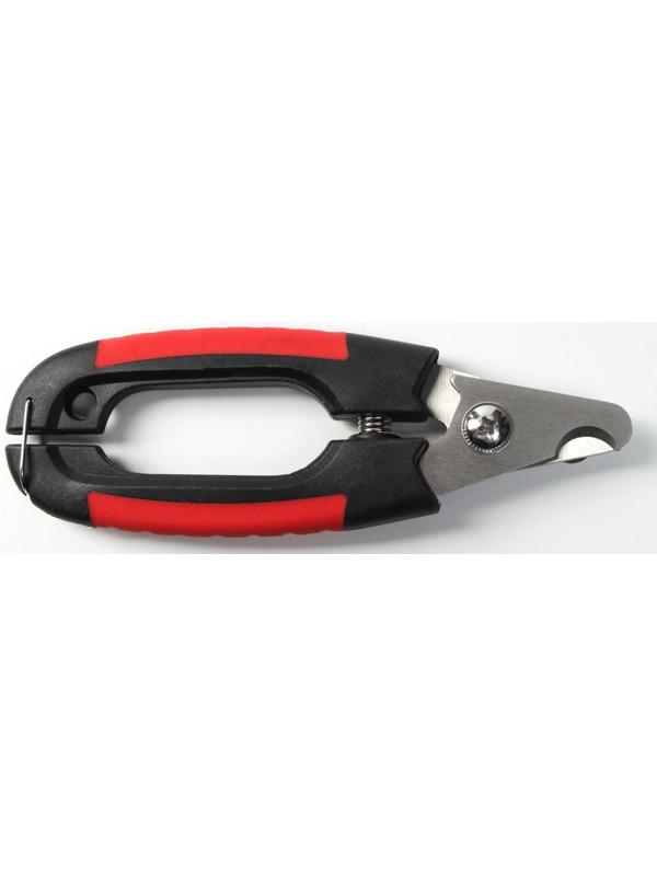 Когтерез боковой малый с закругленными резиновыми ручками,отверстие 8 мм,чёрный с красным